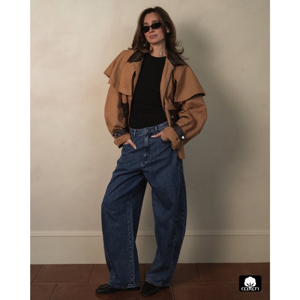 We Wore What Women's Cocoon Barn Jacket Khaki /Dark Brown‎ Size L NWT European